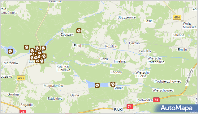 mapa Cisza gmina Kluki, Cisza gmina Kluki na mapie Targeo