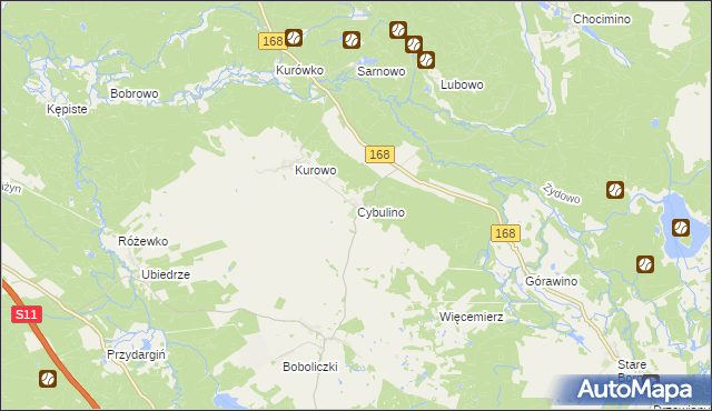 mapa Cybulino gmina Bobolice, Cybulino gmina Bobolice na mapie Targeo