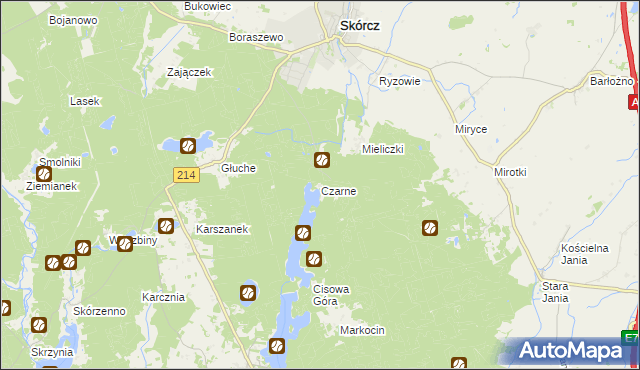 mapa Czarne gmina Skórcz, Czarne gmina Skórcz na mapie Targeo