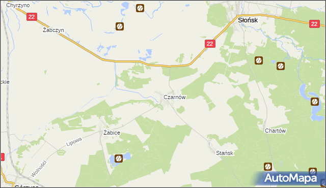 mapa Czarnów gmina Górzyca, Czarnów gmina Górzyca na mapie Targeo