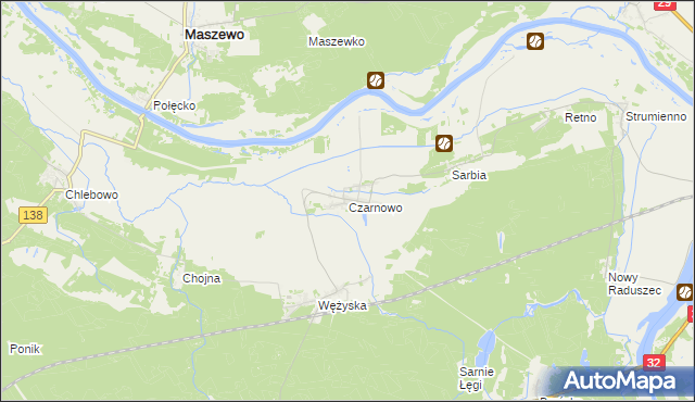 mapa Czarnowo gmina Krosno Odrzańskie, Czarnowo gmina Krosno Odrzańskie na mapie Targeo