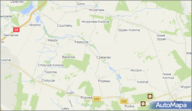 mapa Czeberaki gmina Stara Kornica, Czeberaki gmina Stara Kornica na mapie Targeo