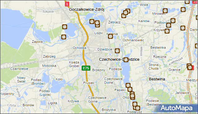 mapa Czechowic-Dziedzic, Czechowice-Dziedzice na mapie Targeo