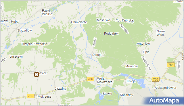 mapa Dąbek gmina Dąbrowa Zielona, Dąbek gmina Dąbrowa Zielona na mapie Targeo