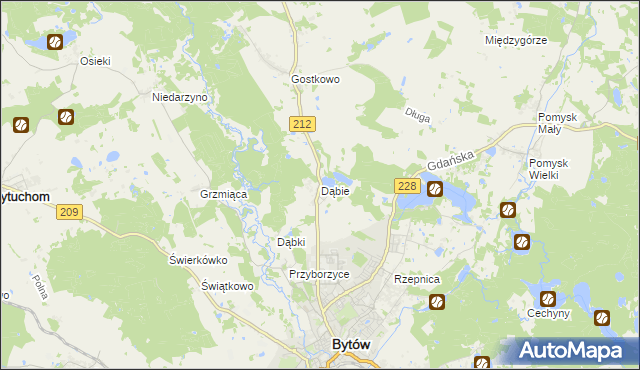 mapa Dąbie gmina Bytów, Dąbie gmina Bytów na mapie Targeo