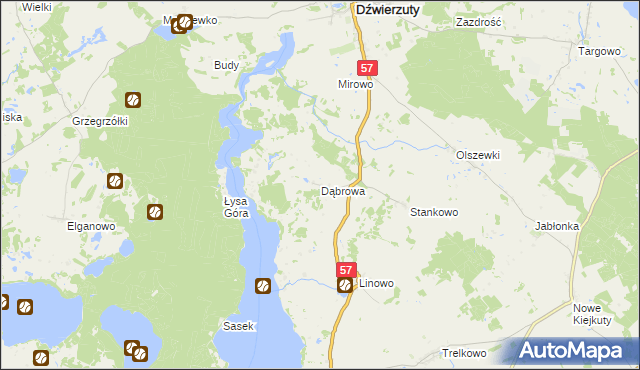 mapa Dąbrowa gmina Dźwierzuty, Dąbrowa gmina Dźwierzuty na mapie Targeo