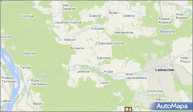 mapa Dąbrowa gmina Łaskarzew, Dąbrowa gmina Łaskarzew na mapie Targeo