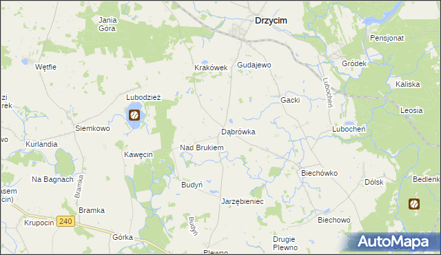 mapa Dąbrówka gmina Drzycim, Dąbrówka gmina Drzycim na mapie Targeo