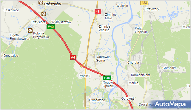 mapa Dąbrówka Górna gmina Krapkowice, Dąbrówka Górna gmina Krapkowice na mapie Targeo