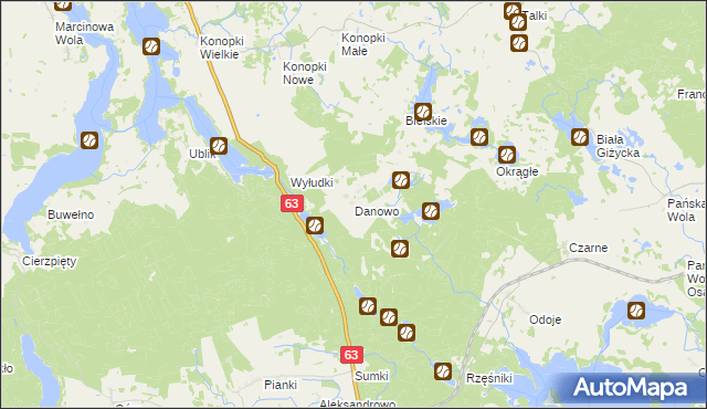 mapa Danowo gmina Miłki, Danowo gmina Miłki na mapie Targeo