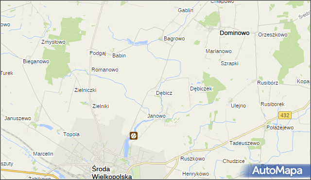 mapa Dębicz gmina Środa Wielkopolska, Dębicz gmina Środa Wielkopolska na mapie Targeo