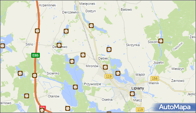 mapa Dębiec gmina Lipiany, Dębiec gmina Lipiany na mapie Targeo