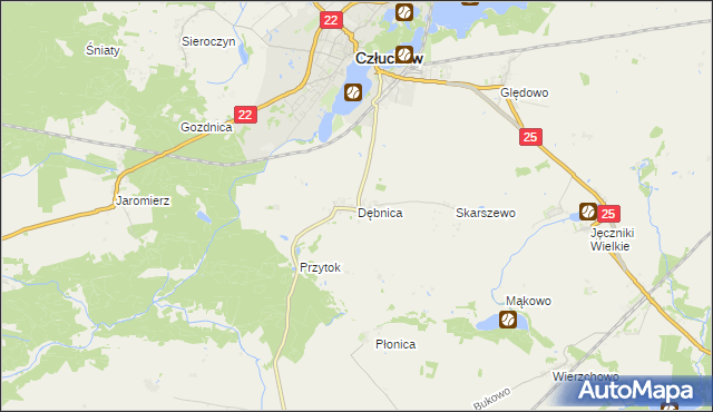 mapa Dębnica gmina Człuchów, Dębnica gmina Człuchów na mapie Targeo