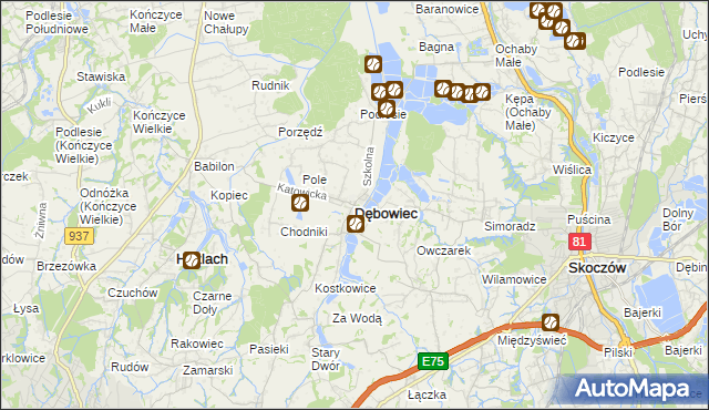 mapa Dębowiec powiat cieszyński, Dębowiec powiat cieszyński na mapie Targeo