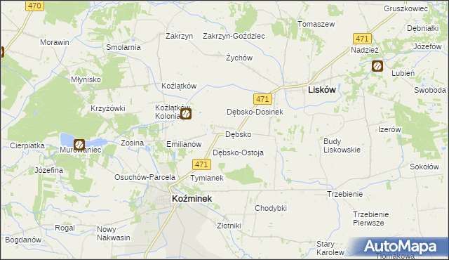 mapa Dębsko gmina Koźminek, Dębsko gmina Koźminek na mapie Targeo