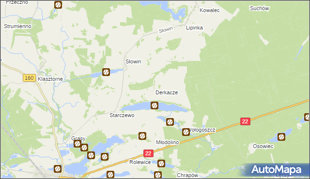 mapa Derkacze, Derkacze na mapie Targeo