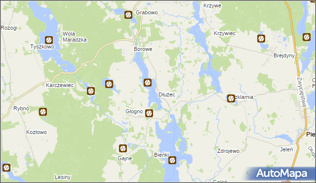 mapa Dłużec gmina Piecki, Dłużec gmina Piecki na mapie Targeo