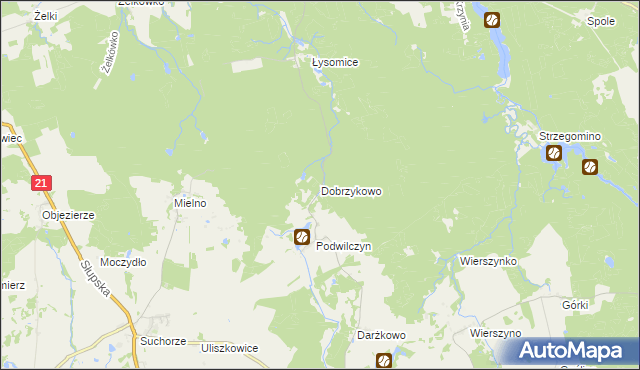 mapa Dobrzykowo gmina Dębnica Kaszubska, Dobrzykowo gmina Dębnica Kaszubska na mapie Targeo