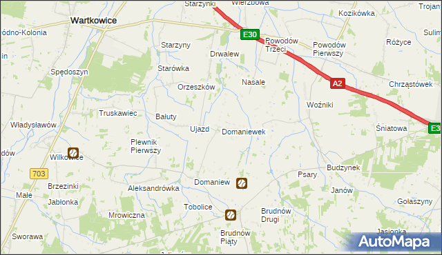 mapa Domaniewek gmina Dalików, Domaniewek gmina Dalików na mapie Targeo