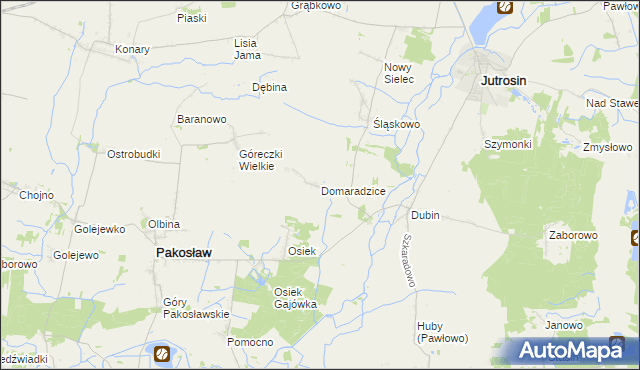 mapa Domaradzice gmina Jutrosin, Domaradzice gmina Jutrosin na mapie Targeo