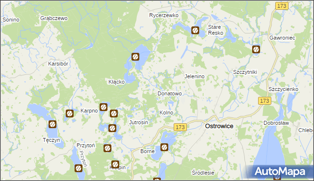 mapa Donatowo gmina Ostrowice, Donatowo gmina Ostrowice na mapie Targeo