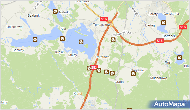 mapa Dorotowo gmina Stawiguda, Dorotowo gmina Stawiguda na mapie Targeo