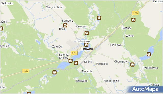 mapa Drawno, Drawno na mapie Targeo