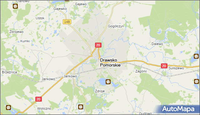 mapa Drawsko Pomorskie, Drawsko Pomorskie na mapie Targeo