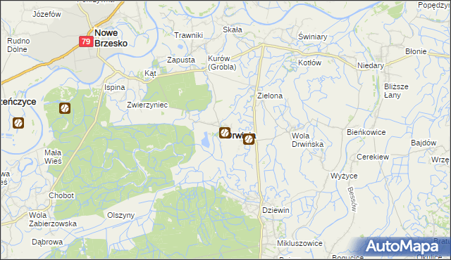 mapa Drwinia powiat bocheński, Drwinia powiat bocheński na mapie Targeo
