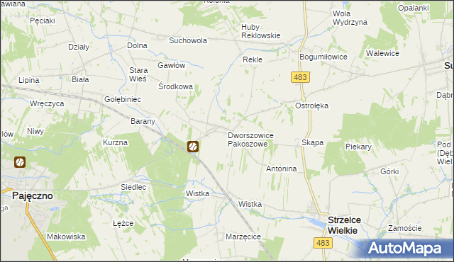 mapa Dworszowice Pakoszowe, Dworszowice Pakoszowe na mapie Targeo