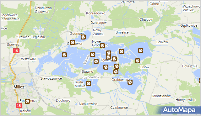 mapa Dyminy gmina Milicz, Dyminy gmina Milicz na mapie Targeo