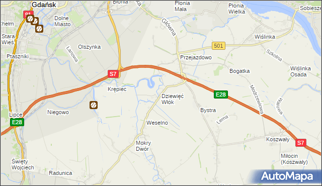 mapa Dziewięć Włók, Dziewięć Włók na mapie Targeo