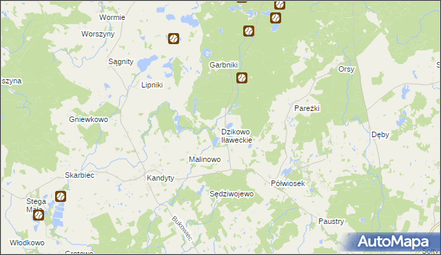 mapa Dzikowo Iławeckie, Dzikowo Iławeckie na mapie Targeo