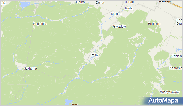 mapa Flisy gmina Dzwola, Flisy gmina Dzwola na mapie Targeo