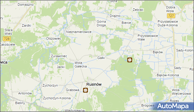 mapa Gałki gmina Rusinów, Gałki gmina Rusinów na mapie Targeo