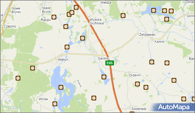 mapa Gardno gmina Gryfino, Gardno gmina Gryfino na mapie Targeo