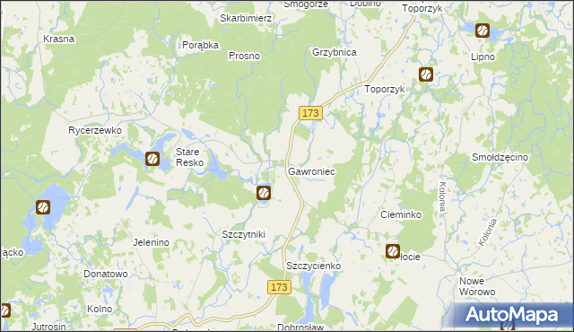 mapa Gawroniec gmina Połczyn-Zdrój, Gawroniec gmina Połczyn-Zdrój na mapie Targeo