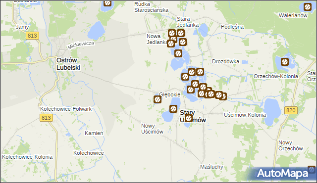 mapa Głębokie gmina Uścimów, Głębokie gmina Uścimów na mapie Targeo