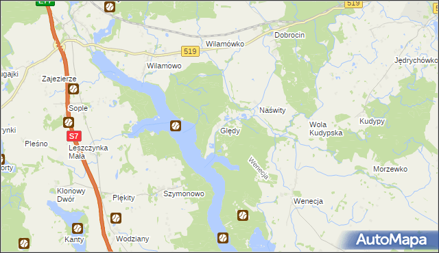 mapa Ględy gmina Małdyty, Ględy gmina Małdyty na mapie Targeo