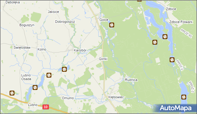 mapa Glinki gmina Wałcz, Glinki gmina Wałcz na mapie Targeo