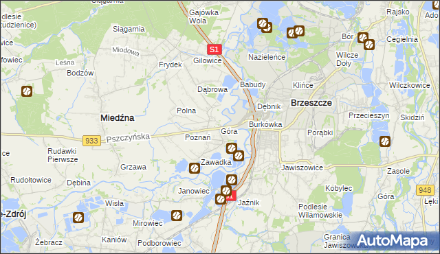 mapa Góra gmina Miedźna, Góra gmina Miedźna na mapie Targeo