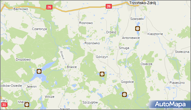 mapa Górczyn gmina Trzcińsko-Zdrój, Górczyn gmina Trzcińsko-Zdrój na mapie Targeo