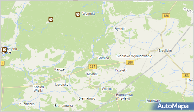 mapa Górnica gmina Trzcianka, Górnica gmina Trzcianka na mapie Targeo