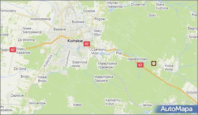 mapa Górny Młyn gmina Końskie, Górny Młyn gmina Końskie na mapie Targeo