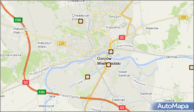 mapa Gorzów Wielkopolski, Gorzów Wielkopolski na mapie Targeo