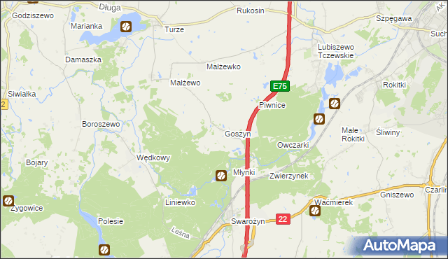 mapa Goszyn gmina Tczew, Goszyn gmina Tczew na mapie Targeo