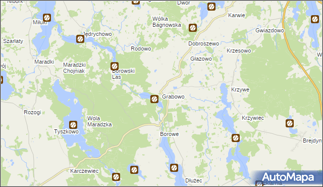 mapa Grabowo gmina Mrągowo, Grabowo gmina Mrągowo na mapie Targeo