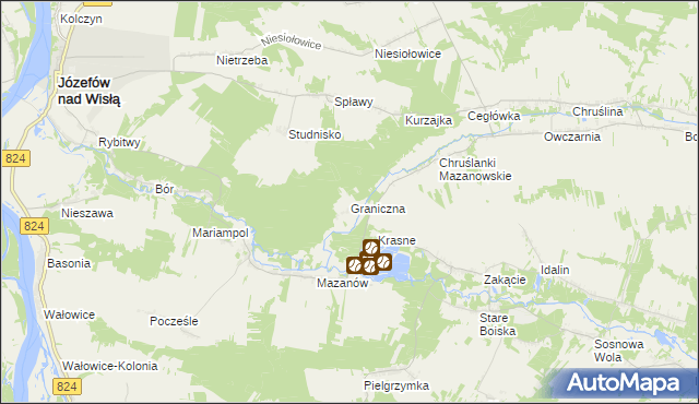 mapa Graniczna gmina Józefów nad Wisłą, Graniczna gmina Józefów nad Wisłą na mapie Targeo