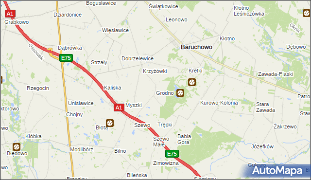 mapa Grodno gmina Baruchowo, Grodno gmina Baruchowo na mapie Targeo