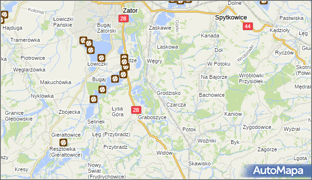 mapa Grodzisko gmina Zator, Grodzisko gmina Zator na mapie Targeo